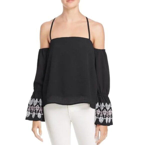 NWT Banjara‎ Boho Embroidered Off Shoulder Top Flowy Long Bell Sleeve Top Blouse - Picture 1 of 8